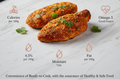 Nilgiris spiced Roopchand fish steaks arranged on a clean, elegant background with clear nutritional icons and a premium ready‑to‑cook convenience tagline, highlighting freshness, hygiene, and VTF’s healthy, safe food standards.