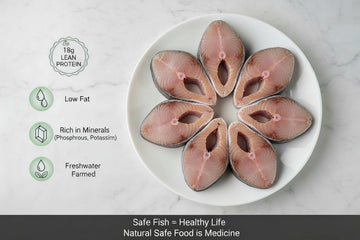 “Tilapia Bengali‑cut pieces arranged neatly on a clean kitchen plate, shown plain without spices or coatings, highlighting freshness, natural texture, and VTF’s premium safe‑food standards.”